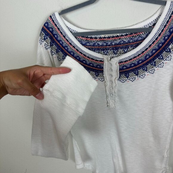 We The Free Fair isle Embroidered Henley L Winter Casual Lounge Soft Stretch - Picture 4 of 10